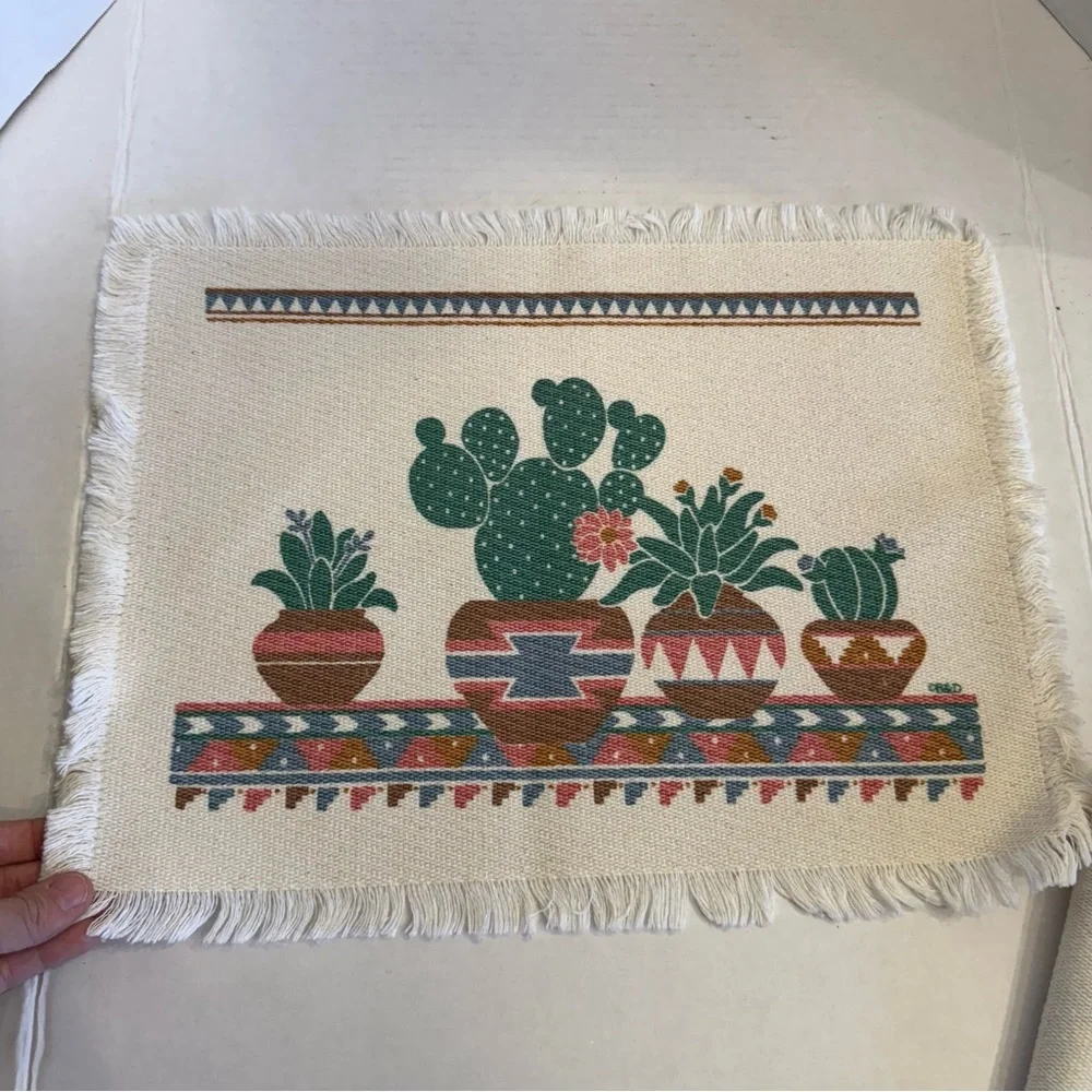 Cactus Southwest Style Set of 4  Table Placemats Plants Country Aztec Theme